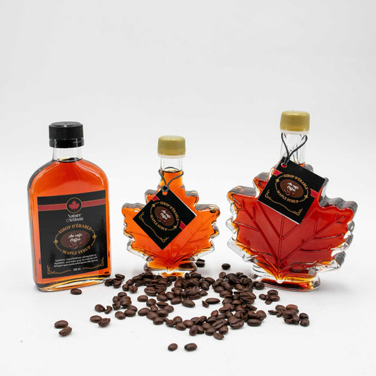 Infused maple syrup coffee trio Nature Artisan. with coffee grains